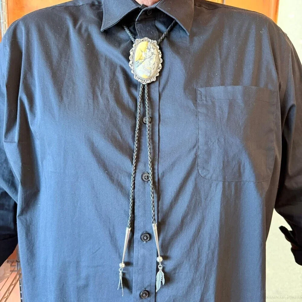 Sterling Silver Southwestern Style Oval Large Maligano Jasper Bolo Tie For Men